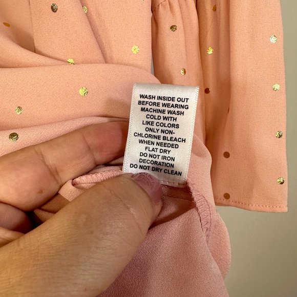 Elle Soft Pink with Gold Polka-dots Bell Sleeve Blouse - M - Picture 8 of 8